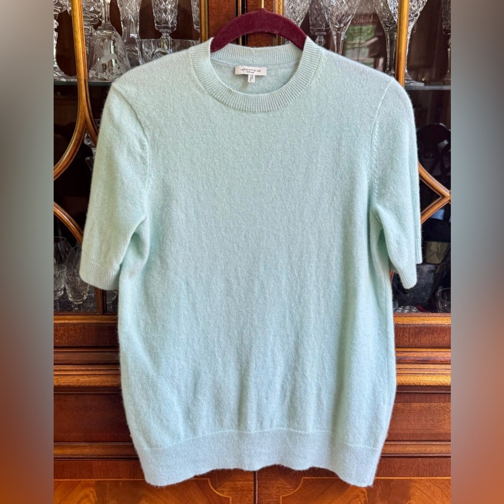Lafayette 148 Women’s Mint Green Cashmere Short Sleeve Sweater Size Small